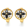 Oro Laminado Huggie Hoop, Gold Filled Style Flower Design, with Black and White Cubic Zirconia, Polished, Golden Finish, 02.316.0042.15