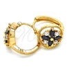 Oro Laminado Huggie Hoop, Gold Filled Style Flower Design, with Black and White Cubic Zirconia, Polished, Golden Finish, 02.316.0042.15