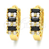 Oro Laminado Huggie Hoop, Gold Filled Style with Black and White Cubic Zirconia, Polished, Golden Finish, 02.316.0046.15
