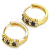 Oro Laminado Huggie Hoop, Gold Filled Style with Black and White Cubic Zirconia, Polished, Golden Finish, 02.316.0046.15