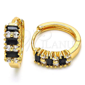 Gold Filled Hoop Earrings — Huggie Hoop with Black and White Cubic Zirconia — main product view — SKU 126263 | Oro Laminado aretes de aro — Huggie Hoop with negro and blanco Cubic Zirconia — SKU 126263