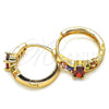 Oro Laminado Huggie Hoop, Gold Filled Style with Multicolor Cubic Zirconia, Polished, Golden Finish, 02.316.0047.15