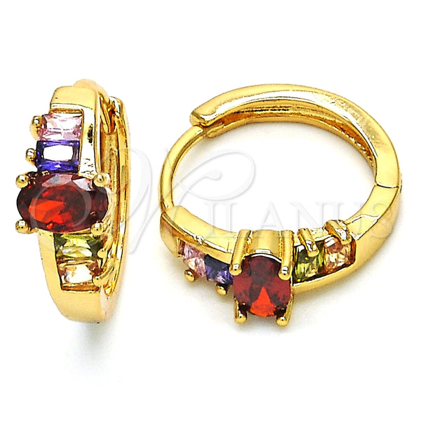 Oro Laminado Huggie Hoop, Gold Filled Style with Multicolor Cubic Zirconia, Polished, Golden Finish, 02.316.0047.15