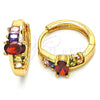 Oro Laminado Huggie Hoop, Gold Filled Style with Multicolor Cubic Zirconia, Polished, Golden Finish, 02.316.0047.15