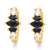 Oro Laminado Huggie Hoop, Gold Filled Style with Black and White Cubic Zirconia, Polished, Golden Finish, 02.316.0048.15