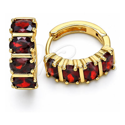 Oro Laminado Huggie Hoop, Gold Filled Style with Garnet Micro Pave, Polished, Golden Finish, 02.316.0050.1.15