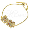 Oro Laminado Adjustable Bolo Bracelet, Gold Filled Style Little Girl and Little Boy Design, with Multicolor Cubic Zirconia, Polished, Golden Finish, 03.316.0020.1.10 (01 MM Thickness, 10 Inches Length)