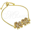 Oro Laminado Adjustable Bolo Bracelet, Gold Filled Style Little Girl and Little Boy Design, with Multicolor Cubic Zirconia, Polished, Golden Finish, 03.316.0020.1.10 (01 MM Thickness, 10 Inches Length)