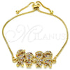 Oro Laminado Adjustable Bolo Bracelet, Gold Filled Style Little Girl and Little Boy Design, with Multicolor Cubic Zirconia, Polished, Golden Finish, 03.316.0020.1.10 (01 MM Thickness, 10 Inches Length)