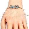 Oro Laminado Adjustable Bolo Bracelet, Gold Filled Style Little Boy and Little Girl Design, with Turquoise Cubic Zirconia, Polished, Golden Finish, 03.316.0020.2.10 (01 MM Thickness, 10 Inches Length)