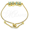 Oro Laminado Adjustable Bolo Bracelet, Gold Filled Style Little Boy and Little Girl Design, with Turquoise Cubic Zirconia, Polished, Golden Finish, 03.316.0020.2.10 (01 MM Thickness, 10 Inches Length)