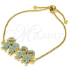 Oro Laminado Adjustable Bolo Bracelet, Gold Filled Style Little Boy and Little Girl Design, with Turquoise Cubic Zirconia, Polished, Golden Finish, 03.316.0020.2.10 (01 MM Thickness, 10 Inches Length)
