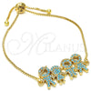 Oro Laminado Adjustable Bolo Bracelet, Gold Filled Style Little Boy and Little Girl Design, with Turquoise Cubic Zirconia, Polished, Golden Finish, 03.316.0020.2.10 (01 MM Thickness, 10 Inches Length)