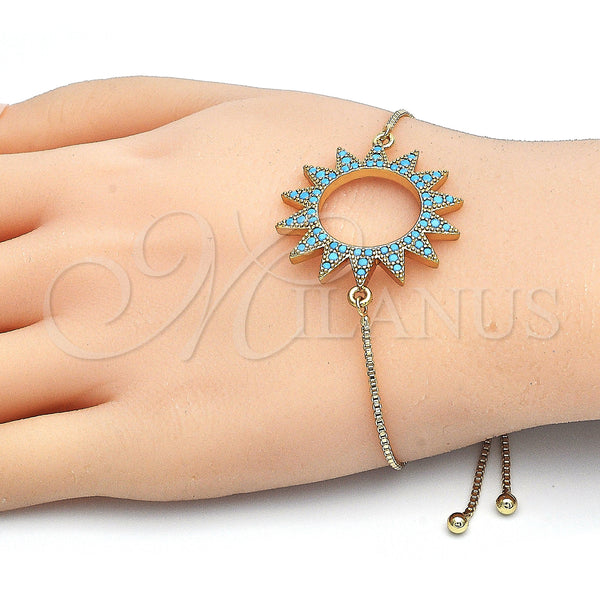 Gold Filled Bracelet — Adjustable Bolo Bracelet with Turquoise Cubic Zirconia Polished — alternate product view — SKU 126287 | Oro Laminado brazalete — Adjustable Bolo Bracelet with Turquoise Cubic Zirconia pulido — SKU 126287