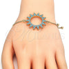 Oro Laminado Adjustable Bolo Bracelet, Gold Filled Style with Turquoise Cubic Zirconia, Polished, Golden Finish, 03.316.0026.1.10 (01 MM Thickness, 10 Inches Length)