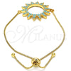 Oro Laminado Adjustable Bolo Bracelet, Gold Filled Style with Turquoise Cubic Zirconia, Polished, Golden Finish, 03.316.0026.1.10 (01 MM Thickness, 10 Inches Length)
