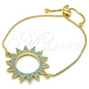 Oro Laminado Adjustable Bolo Bracelet, Gold Filled Style with Turquoise Cubic Zirconia, Polished, Golden Finish, 03.316.0026.1.10 (01 MM Thickness, 10 Inches Length)