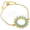Oro Laminado Adjustable Bolo Bracelet, Gold Filled Style with Turquoise Cubic Zirconia, Polished, Golden Finish, 03.316.0026.1.10 (01 MM Thickness, 10 Inches Length)