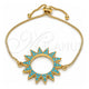 Oro Laminado Adjustable Bolo Bracelet, Gold Filled Style with Turquoise Cubic Zirconia, Polished, Golden Finish, 03.316.0026.1.10 (01 MM Thickness, 10 Inches Length)