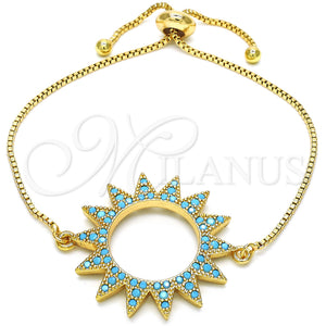 Gold Filled Bracelet — Adjustable Bolo Bracelet with Turquoise Cubic Zirconia Polished — main product view — SKU 126287 | Oro Laminado brazalete — Adjustable Bolo Bracelet with Turquoise Cubic Zirconia pulido — SKU 126287