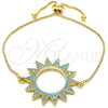 Oro Laminado Adjustable Bolo Bracelet, Gold Filled Style with Turquoise Cubic Zirconia, Polished, Golden Finish, 03.316.0026.1.10 (01 MM Thickness, 10 Inches Length)