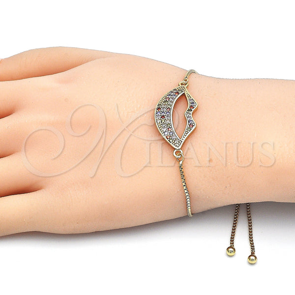 Gold Filled Bracelet — Adjustable Bolo Bracelet Lips Design with Multicolor Cubic — alternate product view — SKU 126288 | Oro Laminado brazalete — Adjustable Bolo Bracelet Lips diseño with Multicolor Cubic — SKU 126288