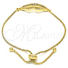Oro Laminado Adjustable Bolo Bracelet, Gold Filled Style Lips Design, with Multicolor Cubic Zirconia, Polished, Golden Finish, 03.316.0027.10 (01 MM Thickness, 10 Inches Length)