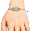 Oro Laminado Adjustable Bolo Bracelet, Gold Filled Style Lips Design, with Turquoise Cubic Zirconia, Polished, Golden Finish, 03.316.0027.1.10 (01 MM Thickness, 10 Inches Length)