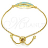 Oro Laminado Adjustable Bolo Bracelet, Gold Filled Style Lips Design, with Turquoise Cubic Zirconia, Polished, Golden Finish, 03.316.0027.1.10 (01 MM Thickness, 10 Inches Length)