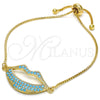 Oro Laminado Adjustable Bolo Bracelet, Gold Filled Style Lips Design, with Turquoise Cubic Zirconia, Polished, Golden Finish, 03.316.0027.1.10 (01 MM Thickness, 10 Inches Length)