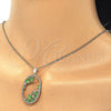Oro Laminado Pendant Necklace, Gold Filled Style Teardrop Design, with Green Cubic Zirconia and White Crystal, Polished, Golden Finish, 04.156.0184.20 (02 MM Thickness, 20 Inches Length)