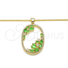 Oro Laminado Pendant Necklace, Gold Filled Style Teardrop Design, with Green Cubic Zirconia and White Crystal, Polished, Golden Finish, 04.156.0184.20 (02 MM Thickness, 20 Inches Length)