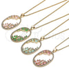 Oro Laminado Pendant Necklace, Gold Filled Style Teardrop Design, with Green Cubic Zirconia and White Crystal, Polished, Golden Finish, 04.156.0184.20 (02 MM Thickness, 20 Inches Length)