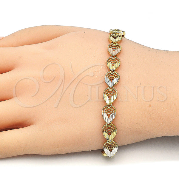 Gold Filled Bracelet — Fancy Bracelet Heart and Teardrop Design Polished Tricolor — alternate product view — SKU 126319 | Oro Laminado brazalete — elegante Bracelet corazón and Teardrop diseño pulido Tricolor — SKU 126319