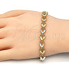 Oro Laminado Fancy Bracelet, Gold Filled Style Heart and Teardrop Design, Polished, Tricolor, 03.100.0053.1.08 (08 MM Thickness, 8 Inches Length)