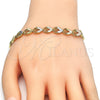 Oro Laminado Fancy Bracelet, Gold Filled Style Heart and Teardrop Design, Polished, Tricolor, 03.100.0053.1.08 (08 MM Thickness, 8 Inches Length)