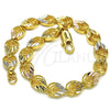 Oro Laminado Fancy Bracelet, Gold Filled Style Heart and Teardrop Design, Polished, Tricolor, 03.100.0053.1.08 (08 MM Thickness, 8 Inches Length)