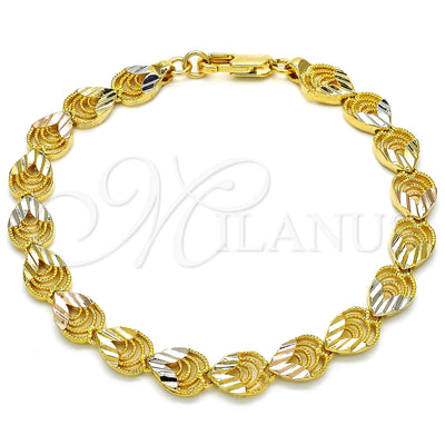 Oro Laminado Fancy Bracelet, Gold Filled Style Heart and Teardrop Design, Polished, Tricolor, 03.100.0053.1.08 for wholesale, main product view