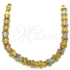 Oro Laminado Fancy Bracelet, Gold Filled Style Butterfly Design, Diamond Cutting Finish, Tricolor, 03.100.0025.1.07