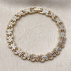 Oro Laminado Fancy Bracelet, Gold Filled Style Butterfly Design, Diamond Cutting Finish, Tricolor, 03.100.0025.1.07
