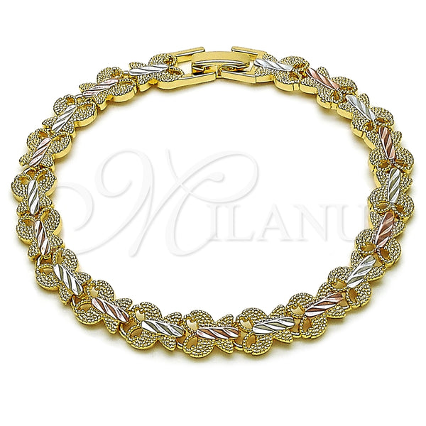 Oro Laminado Fancy Bracelet, Gold Filled Style Butterfly Design, Diamond Cutting Finish, Tricolor, 03.100.0025.1.07