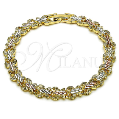 Oro Laminado Fancy Bracelet, Gold Filled Style Butterfly Design, Diamond Cutting Finish, Tricolor for wholesale, main product view