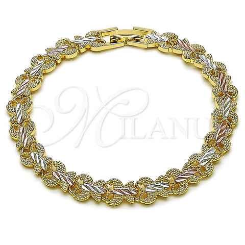 Oro Laminado Fancy Bracelet, Gold Filled Style Butterfly Design, Diamond Cutting Finish, Tricolor, 03.100.0025.1.07 (Thickness, 7 Inches Length)