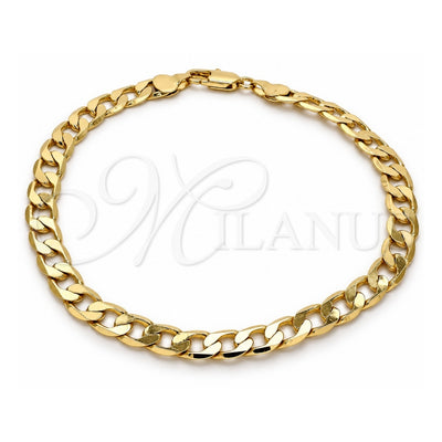 Oro Laminado Basic Anklet, Gold Filled Style Curb Design, Polished, Golden Finish, 5.222.002.10 (180 Gauge, 07 MM Thickness, 10 Inches Length)