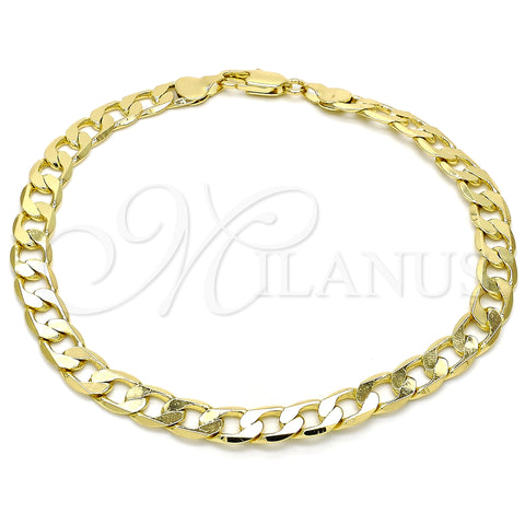 Oro Laminado Basic Anklet, Gold Filled Style Curb Design, Polished, Golden Finish, 5.222.002.10 (180 Gauge, 07 MM Thickness, 10 Inches Length)