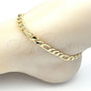Oro Laminado Basic Anklet, Gold Filled Style Figaro Design, Polished, Golden Finish, 5.222.012.10 (180 Gauge, Thickness, 10 Inches Length)
