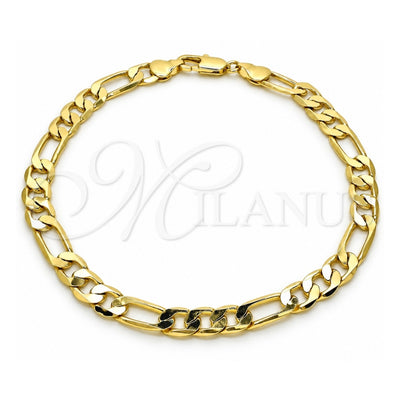 Oro Laminado Basic Anklet, Gold Filled Style Figaro Design, Polished, Golden Finish, 5.222.012.10 (180 Gauge, Thickness, 10 Inches Length)