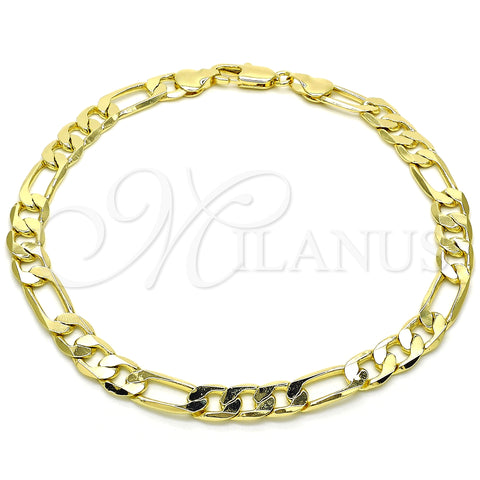 Oro Laminado Basic Anklet, Gold Filled Style Figaro Design, Polished, Golden Finish, 5.222.012.10 (180 Gauge, Thickness, 10 Inches Length)