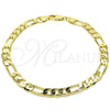 Oro Laminado Basic Anklet, Gold Filled Style Figaro Design, Polished, Golden Finish, 5.222.012.10 (180 Gauge, Thickness, 10 Inches Length)