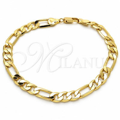 Oro Laminado Basic Anklet, Gold Filled Style Figaro Design, Polished, Golden Finish, 5.222.011.10 (200 Gauge, 08 MM Thickness, 10 Inches Length)